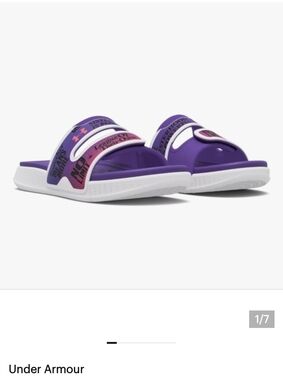 New Under Armour Slides- Ansa Studio  Purple & Halo Gray Woman Sz 11 Limited Ed